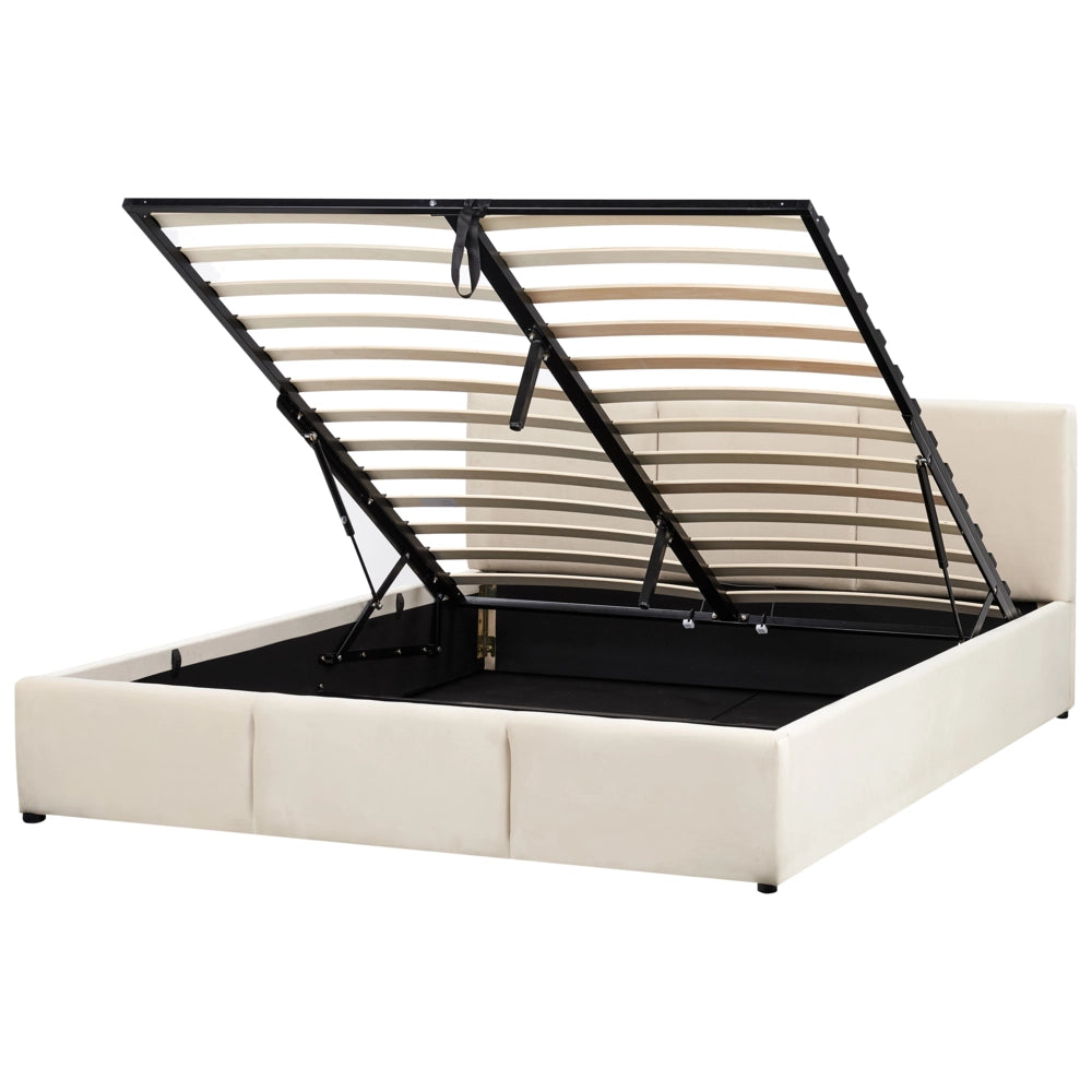 Letto Ottomano Beige Chiaro Velluto Tappezzato 160 x 200 cm Testiera Travestita Funzione Contenitore