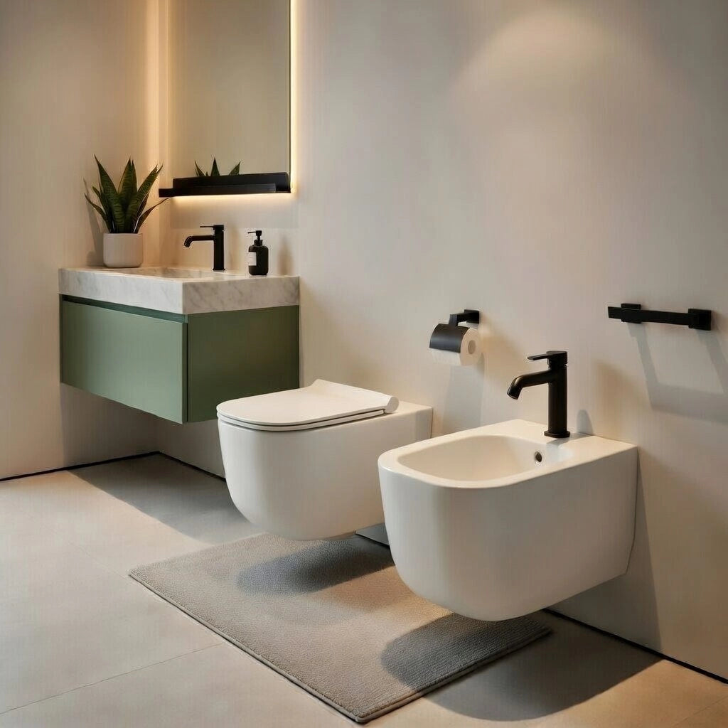 Sanitari sospesi WC e Bidet in Ceramica Copriwater soft-close Ceramiche Dolomite serie ALBA - Bianco Opaco