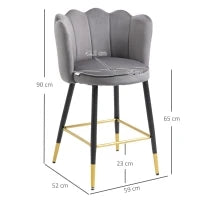 Set da 2 Sgabelli da Bar Vellutati con Poggiapiedi e Base in acciaio, 59x52x90cm, Grigio