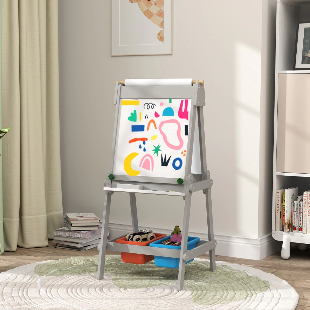 Tavolo da Disegno per Bambini con Cavalletto e Carta ¨C Zephmum ¨C Grigio 90x60x75