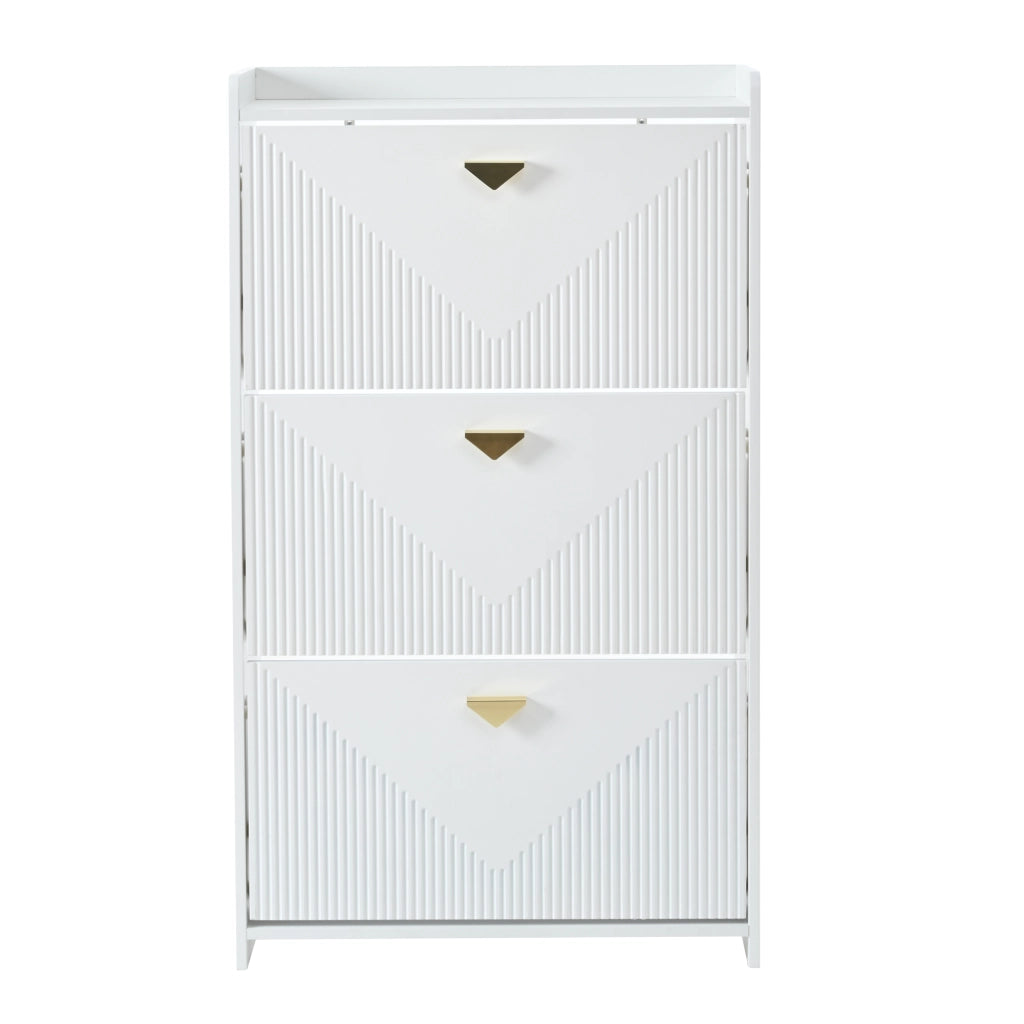 Scarpiera con 3 ante ribaltabili e 6 vani, ripiani regolabili, per ingresso, in MDF, bianco, 70 × 30 × 120 cm