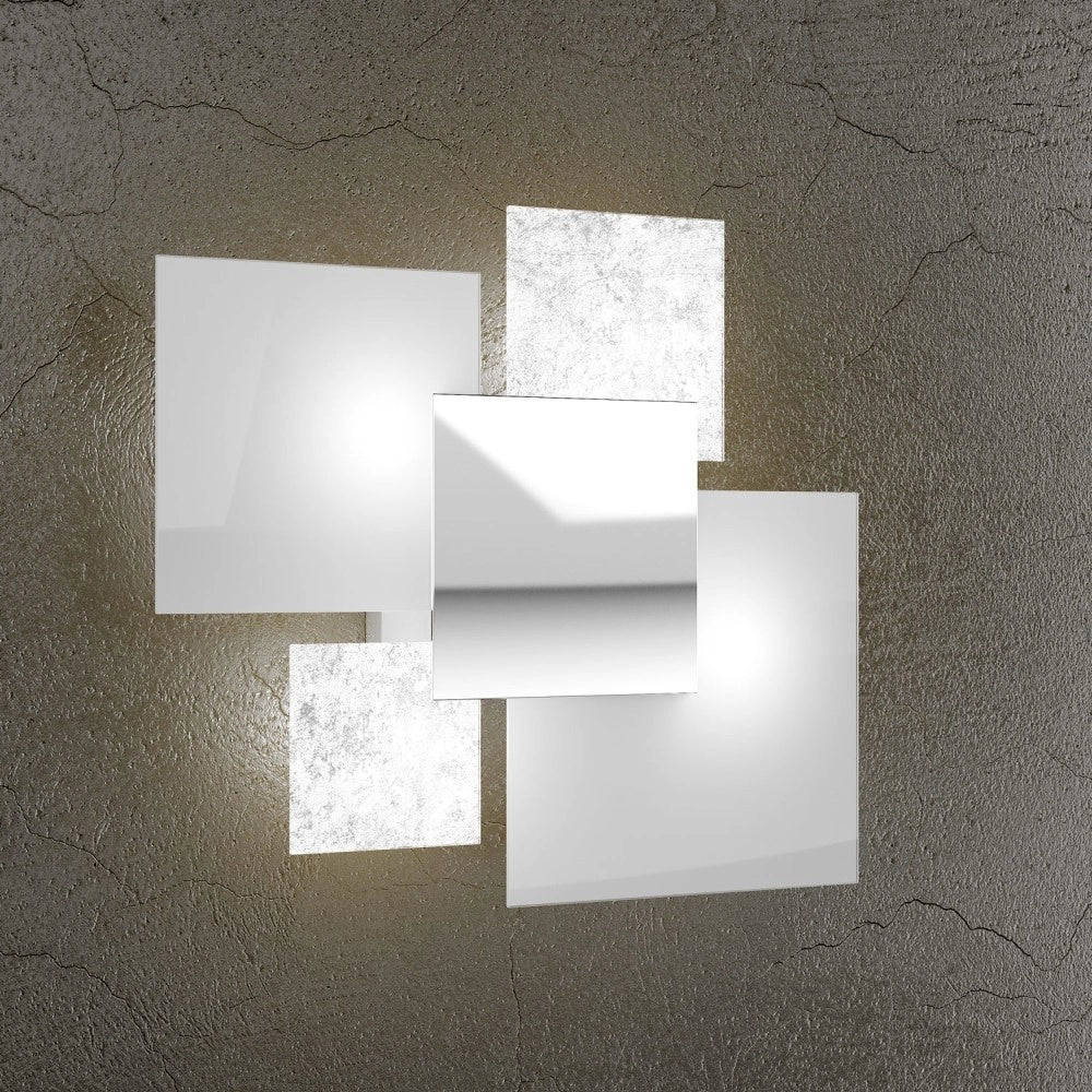 Lampada da soffitto moderna 1088/45-FA Vetri Bianchi e Foglia Argento 4xG9