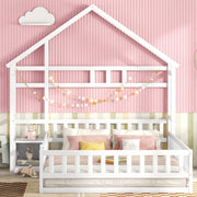 Letto a casetta per bambini 140 x 200 cm con sponda e comodino, bianco