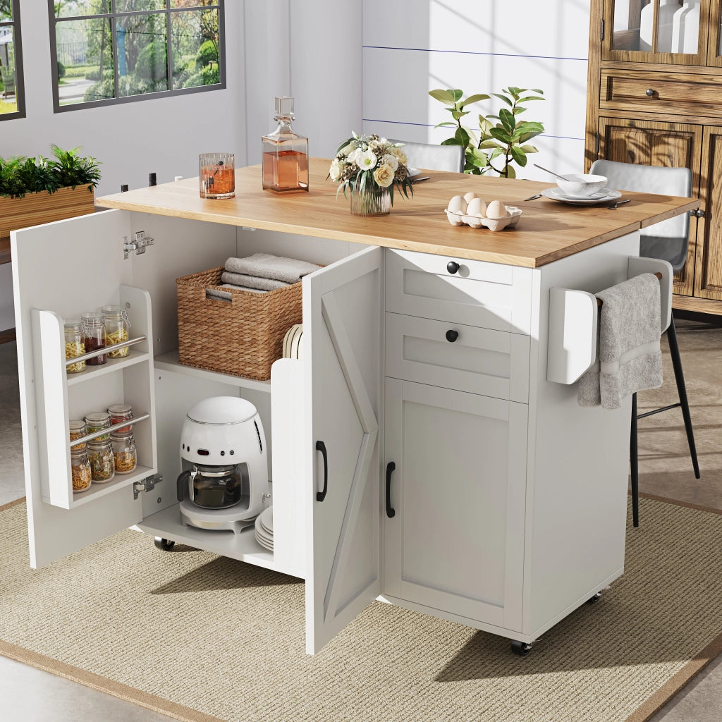 Carrello da Cucina con 2 Cassetti; Ripiani e Piano Pieghevole con Ruote per Cucina in MDF 120 x 43.2 x 92 cm