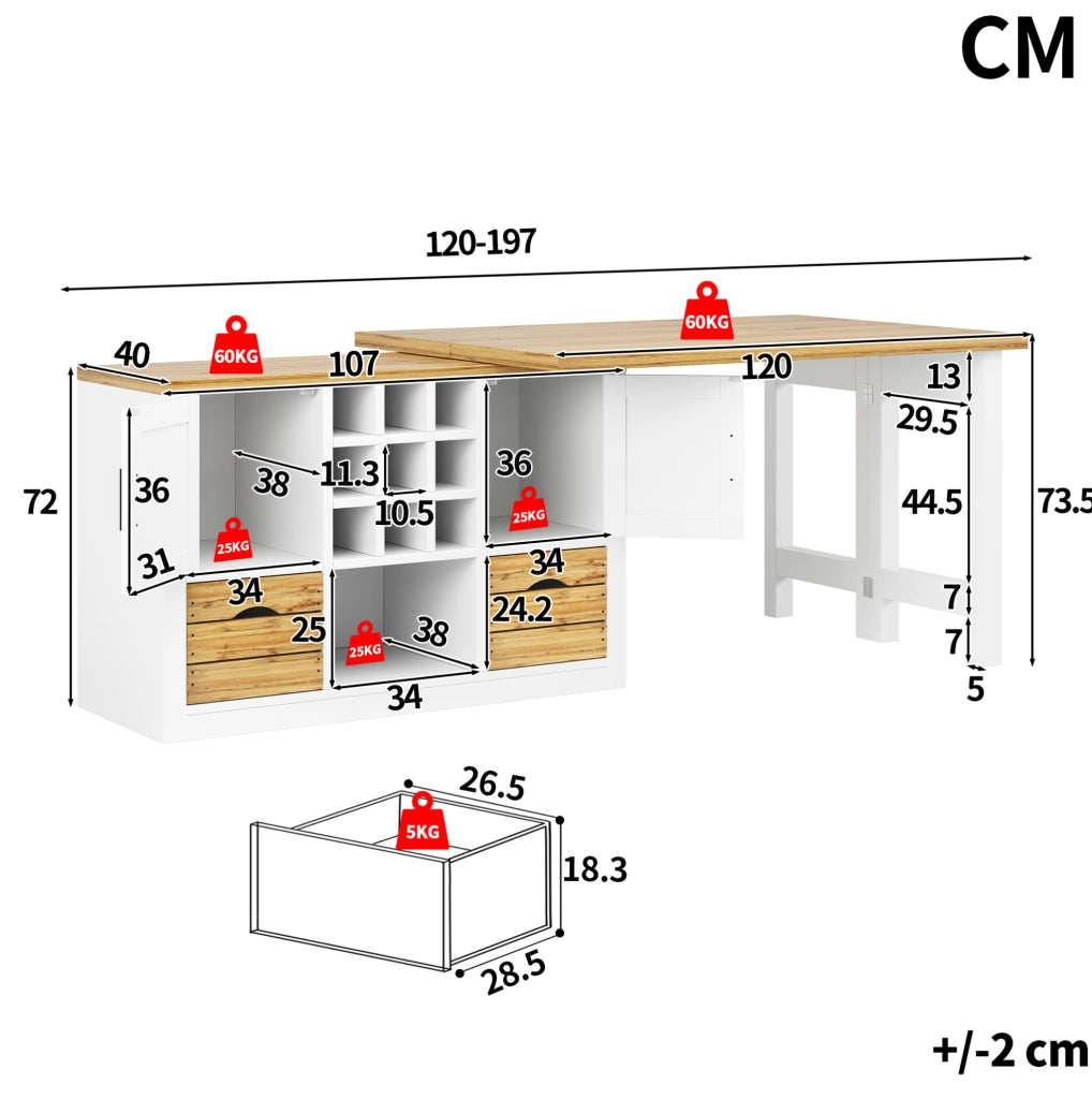 Tavolo da pranzo estensibile con sideboard bianco