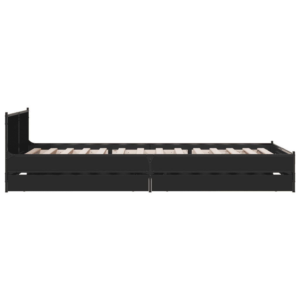 Giroletto con Cassetti Nero 90x200 cm in Legno Multistrato