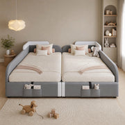 DESMIU Letto combinato 90 × 200 cm 2 posti con contenitore idraulico e tasca, senza materasso, velluto grigio