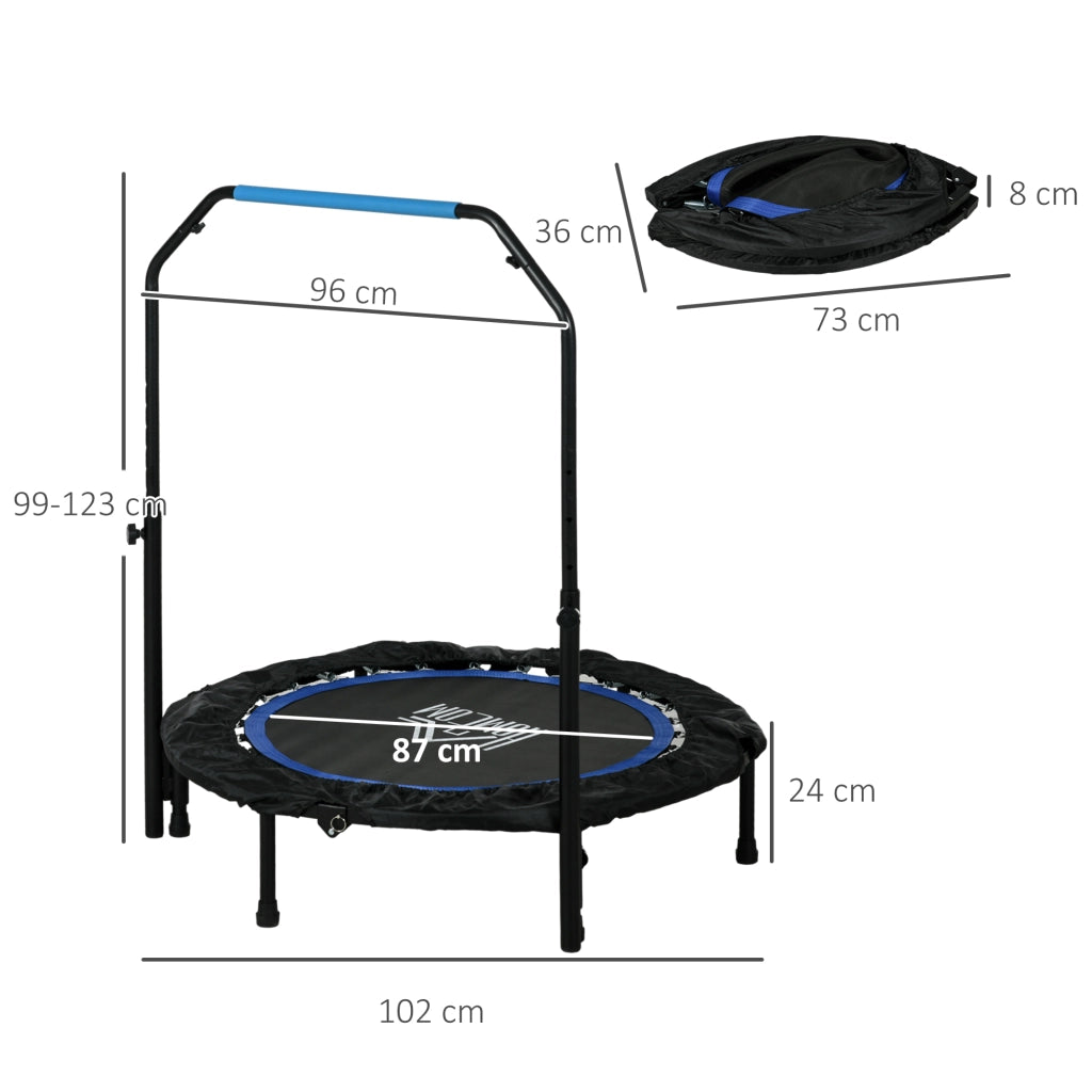 Mini Trampolino Fitness ?102 cm Pieghevole con Manubrio Regolabile in Altezza, Blu