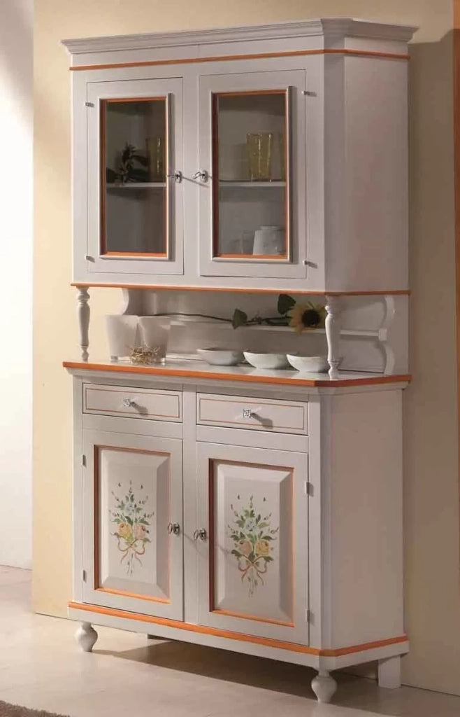 Cristalliera napoletana 2 ante legno shabby bianco decori 104x43x208 - Mobili 2G
