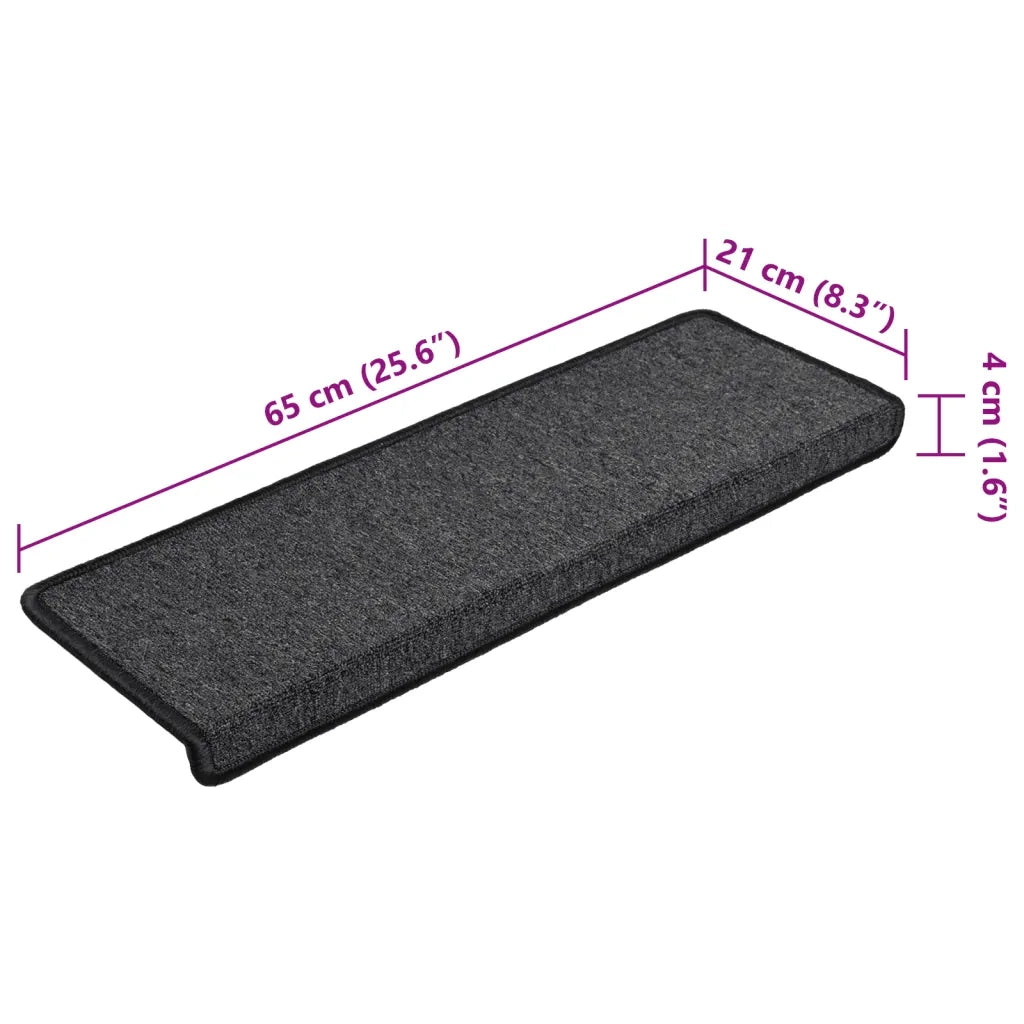 Tappetini per scale 15 pz 65x21x4 cm Antracite Bordo rettangolare 134567
