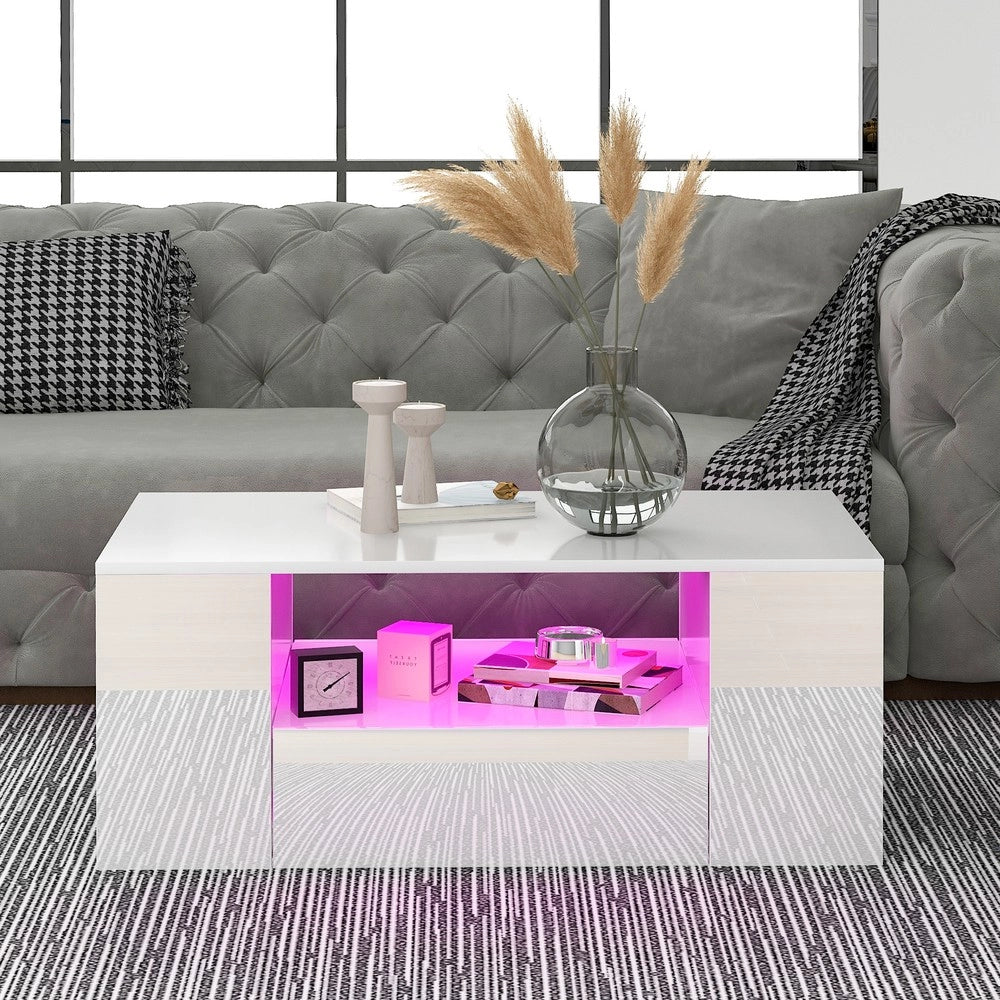 Tavolino da Caff¨¨ Moderno Lucido ¨C MINIMAL ¨C 2 Cassetti, Ripiano, 95x53x37 cm