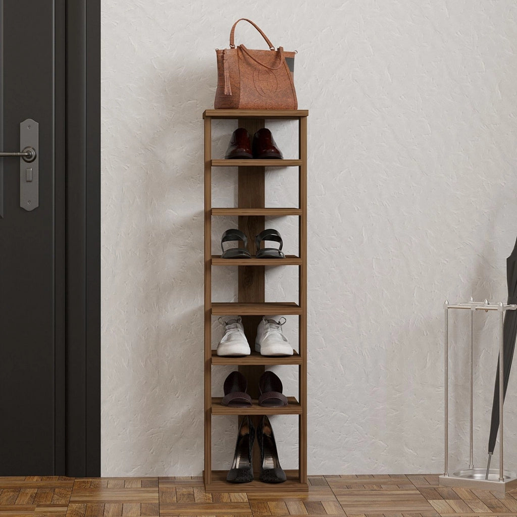 Mobile Portascarpe Soddi, Scarpiera 8 Paia, 30x30x110h cm Marrone Noce