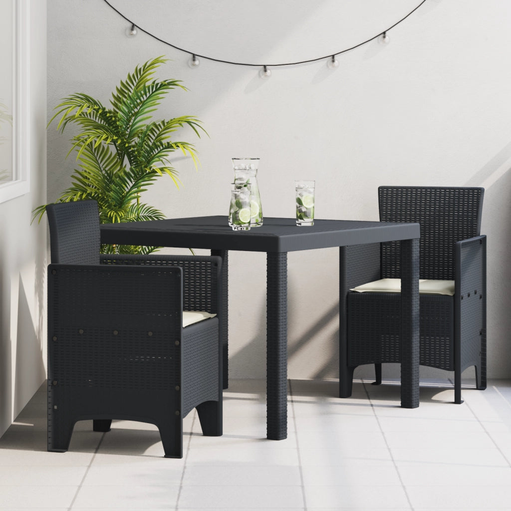 Set da pranzo da giardino in 3 pezzi con cuscini in rattan polipropilene antracite
