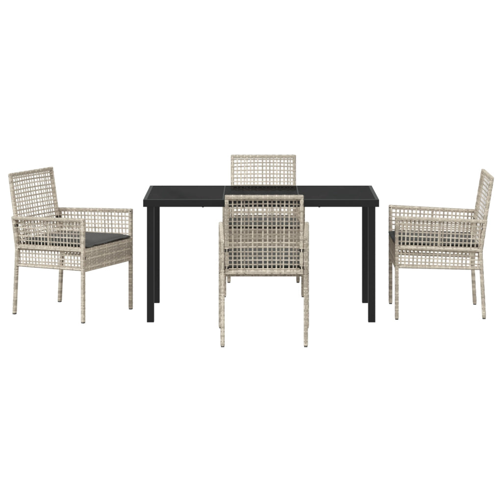 Set Pranzo Giardino 5 Pezzi con Cuscini Grigio Chiaro Rattan Polimerico