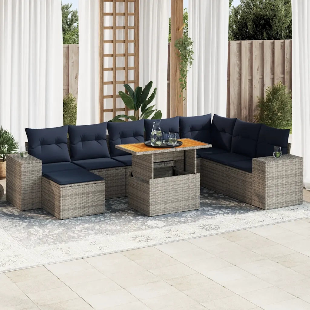 Set Divano da Giardino 9 pz con Cuscini Grigio in Polyrattan 3327414