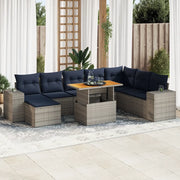 Set Divano da Giardino 9 pz con Cuscini Grigio in Polyrattan 3327414