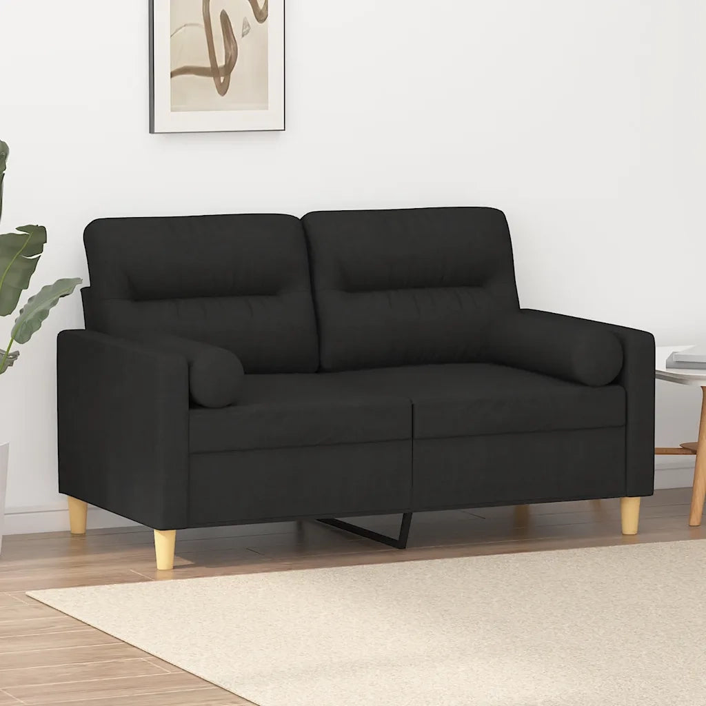 Divano | Divano da soggiorno | Sofa a 2 Posti con Cuscini Nero 120 cm in Tessuto