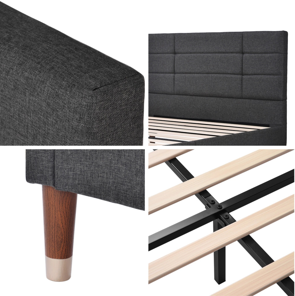 Letto matrimoniale 140x200 cm con rete e testiera imbottita legno grigio (Senza materasso)