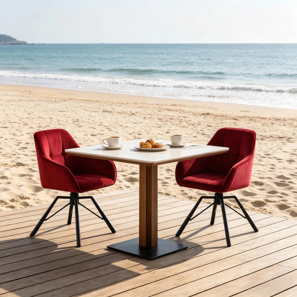 SEDIA girevole 360° con braccioli velluto rosso vino Set da 2 pezzi