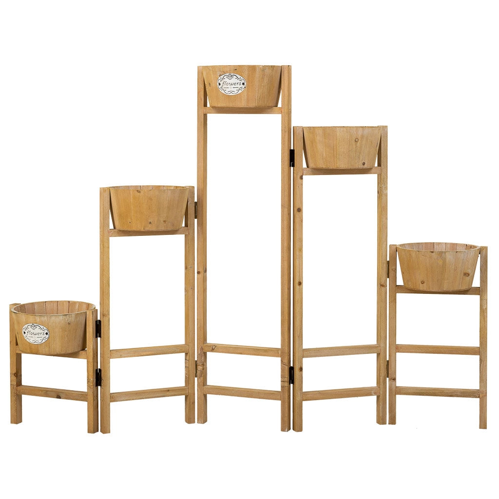 Supporto con 5 cesti in legno marrone 124x20x90,5h