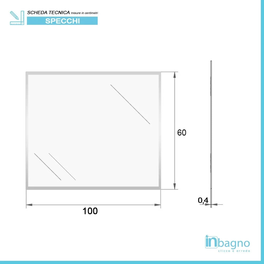 Specchio bagno 100x60 cm reversibile con bisellatura su bordo 2,5 cm