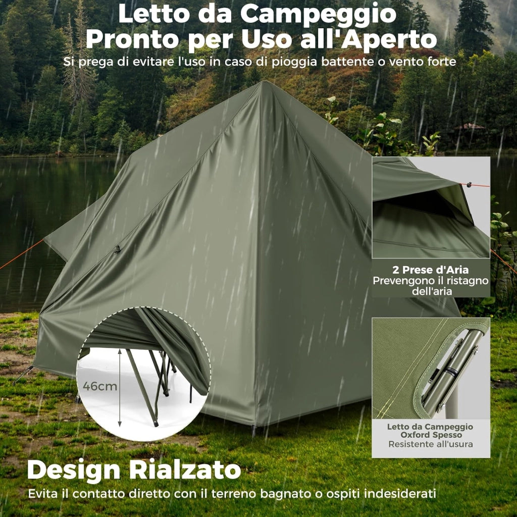 Tenda da Campeggio per 2 Persone, Tenda Impermeabile e Pieghevole con Tenda Pop-up, Letto da Campeggio, Borsa con Ruote, Telo Antipioggia, 2 Porte a Rete e Finestre per Spiaggia e Campeggio