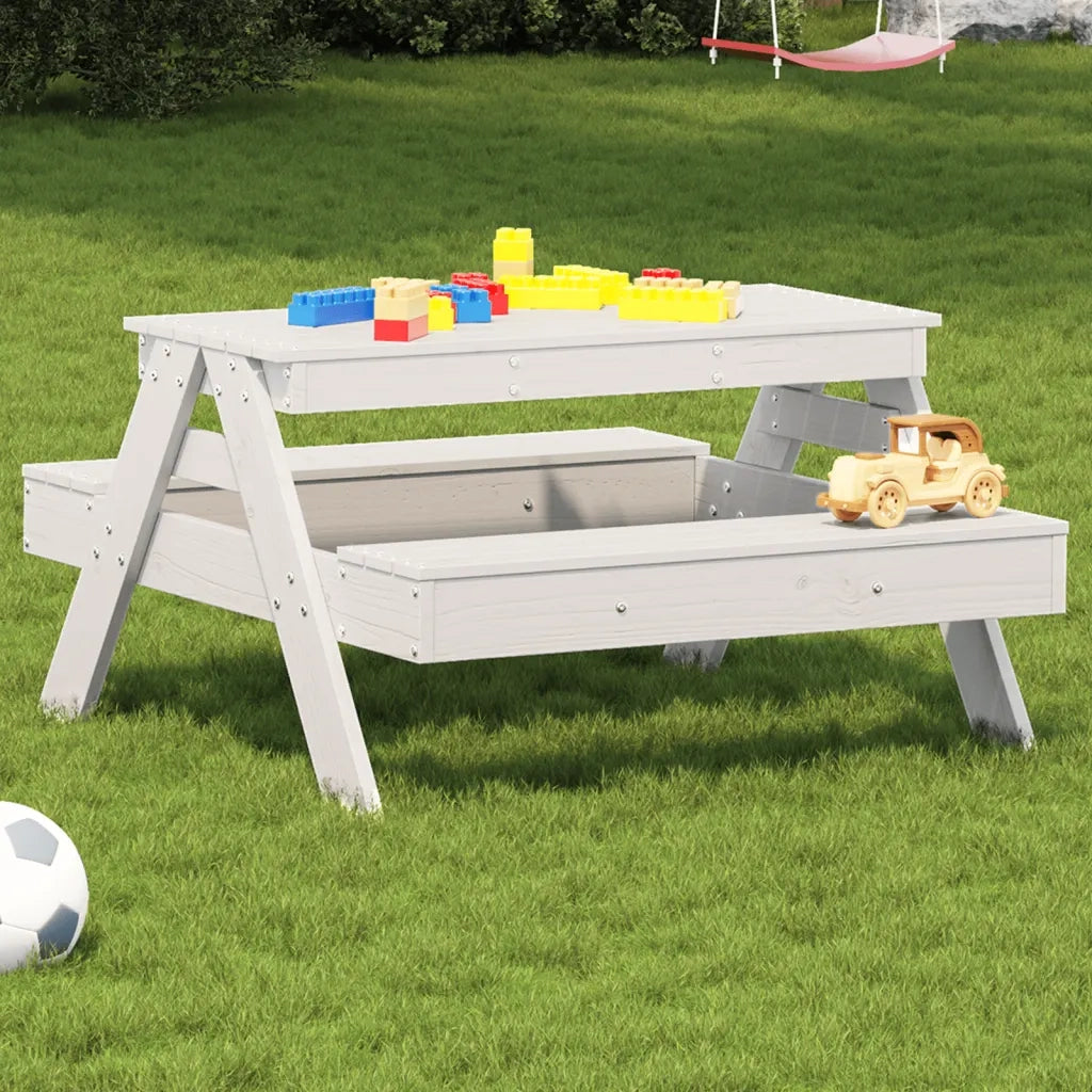 Tavolino da Giardino | Tavolo Picnic per Bambini Bianco 88x97x52cm Legno Massello Pino