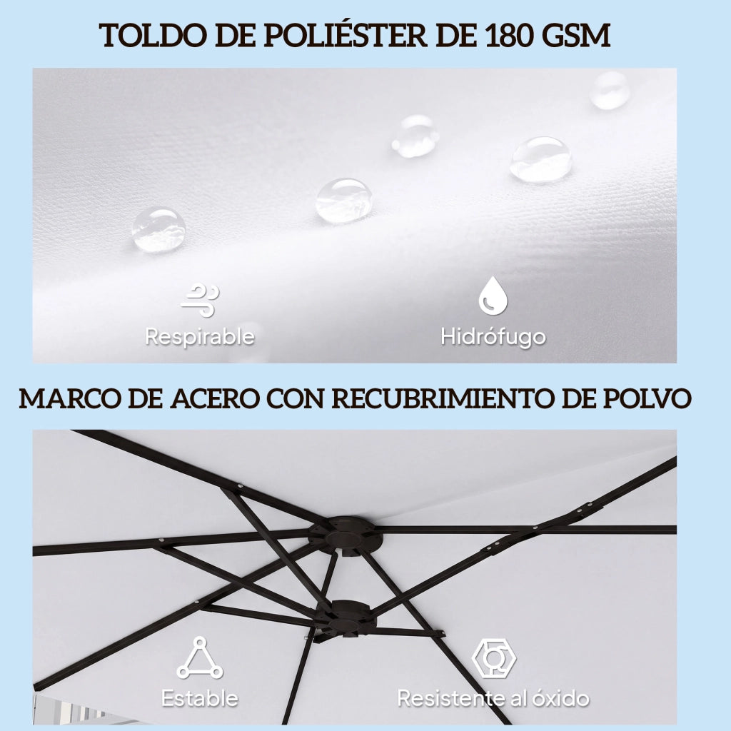 Ombrellone da Giardino 4.6x2.6 m ¨C zephmum ¨C Manovella Manuale Protezione UV50+ Bianco