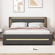 Letto imbottito con LED colorati - Xylo - 160x200 cm - Grigio - Con 4 cassetti