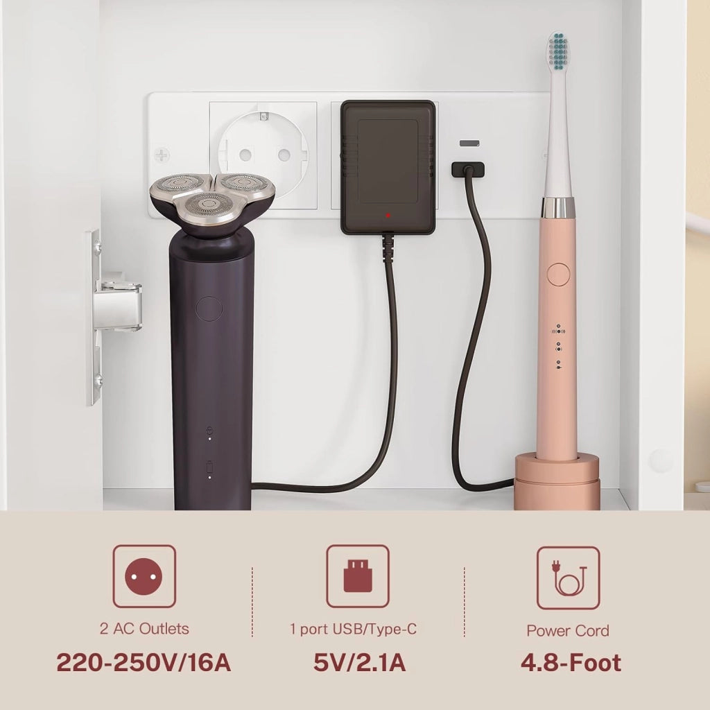 Specchio Bagno Contenitore con Luce LED e Presa Elettrica, Mobile Bagno a Specchio a 3 Ante con Gancio Asciugacapelli, 3 temperature di colore dimmerabili, Ripiani Regolabili, Bianc