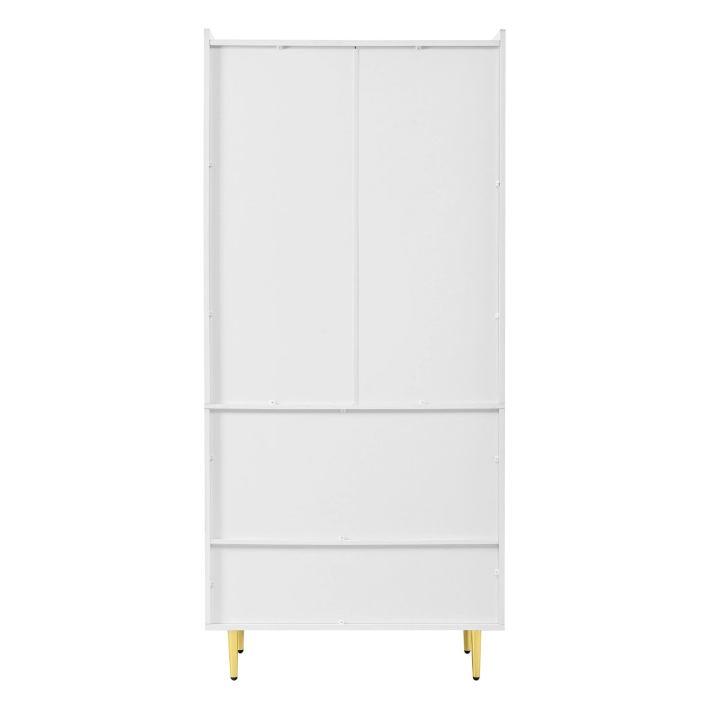 Armadio con 2 ante, cassetto in rattan e asta appendiabiti, per camera da letto e soggiorno, bianco, 80 × 48 × 175 cm