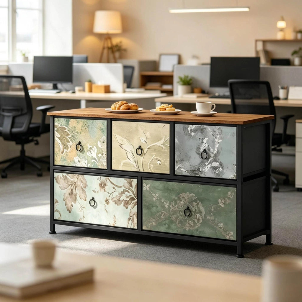 Mobile contenitore con 5 cassetti in tessuto; 100 x 54 x 30 cm; multicolore