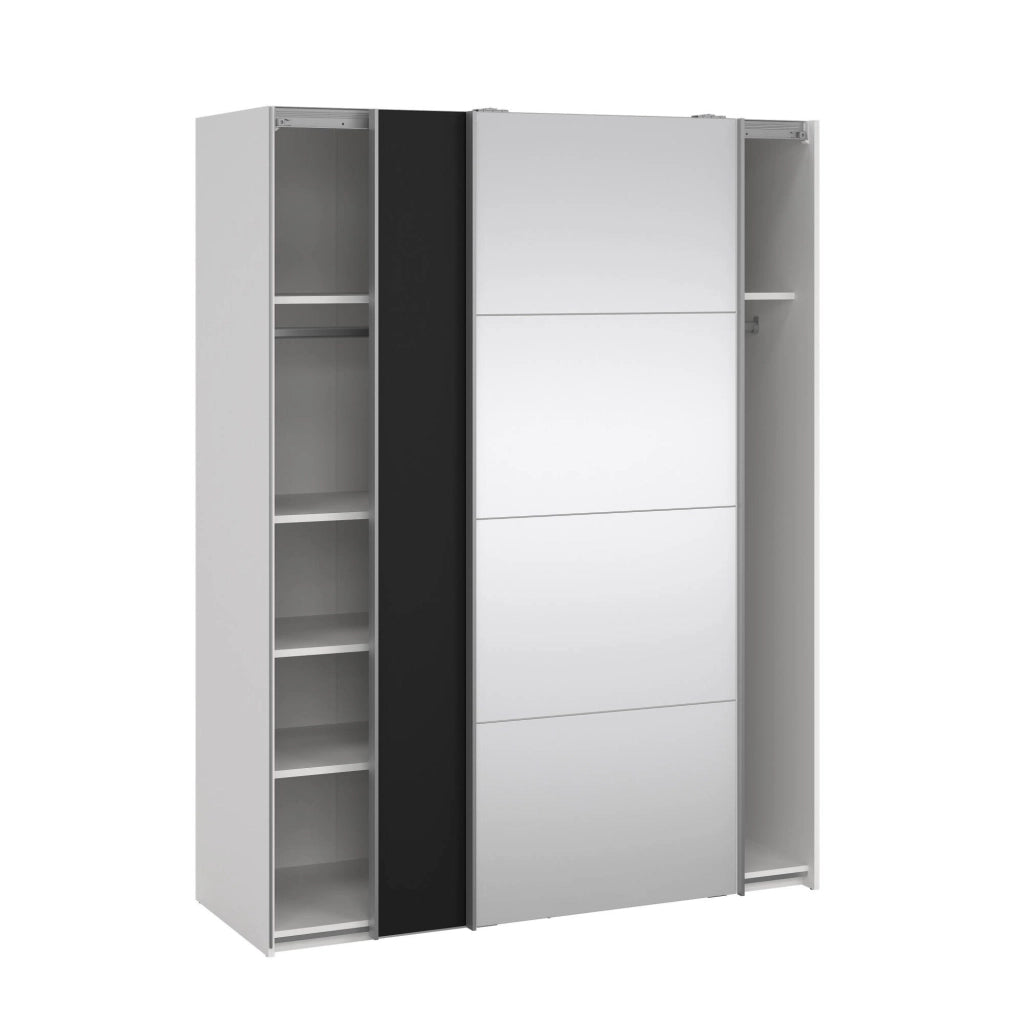 Guardaroba 2 ante Seraphine, Mobile camera da letto, Cabina armadio portabiti, Armadio appendiabiti, 150x61 h200 cm, Bianco e Nero