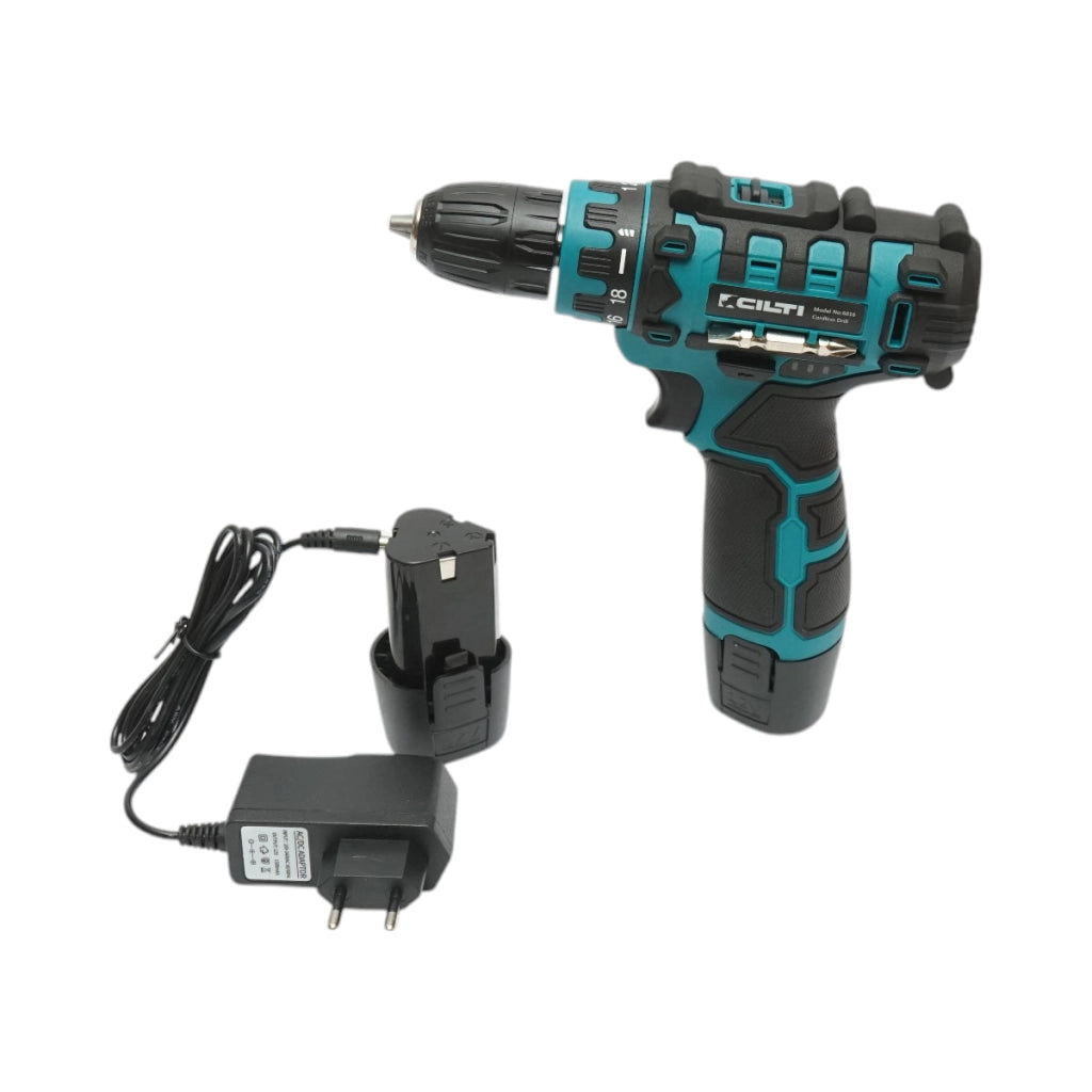Trapano e avvitatore con 2 batterie al litio 12V/1,5Ah, coppia 17-19Nm