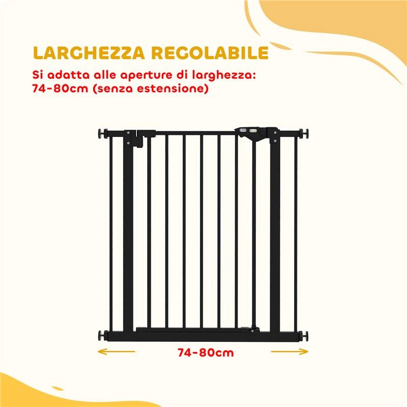 CANCELLINO PER CANI E ANIMALI DOMESTICI CON CHIUSURA AUTOMATICA PER SCALE E INGRESSI, 68X77 CM, NERO