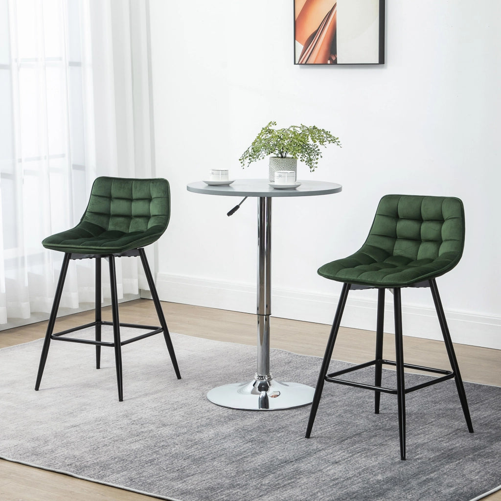 Set 2 Sgabelli da Bar con Schienale e Poggiapiedi Stile Nordico in Metallo e Velluto, Verde, 45x47x84cm