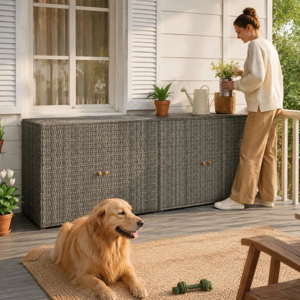 Garden Cabinet Grey 198x55.5x80 Cm Poly Rattan