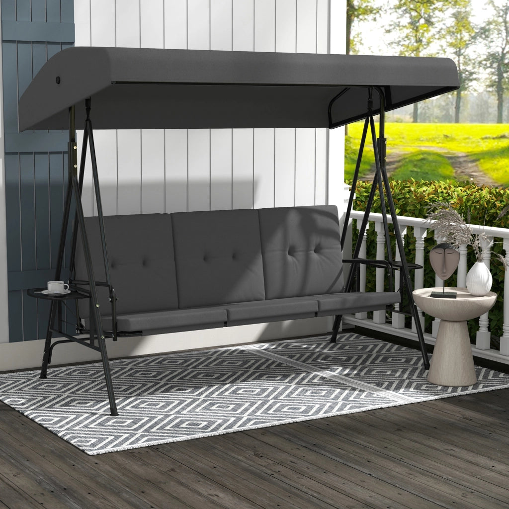Amaca da giardino 3 posti con cuscini e tavolini ¨C zephmum ¨C grigio, acciaio, poliestere