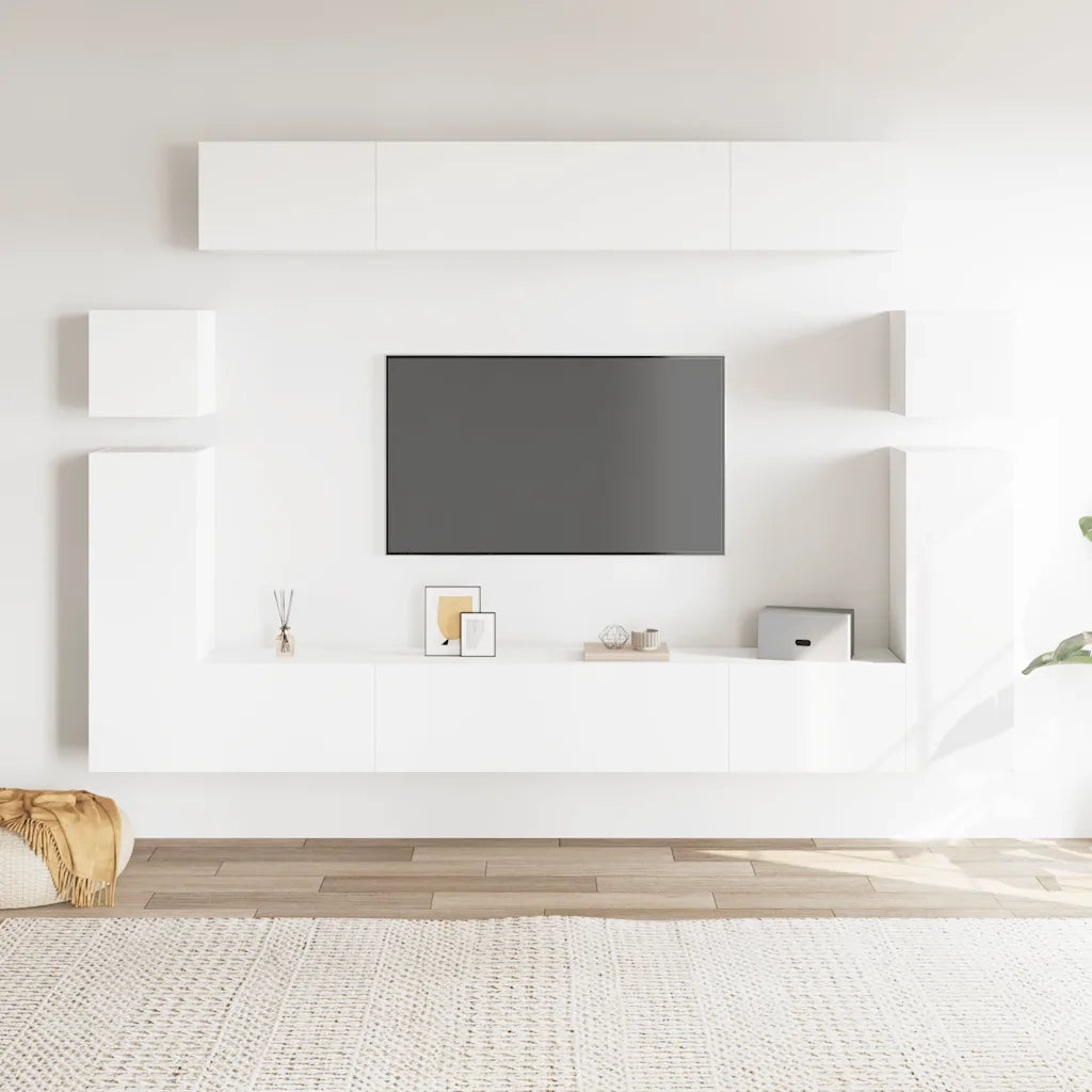 Set Mobili Porta TV 8pz Bianco in Legno Multistrato 3078725