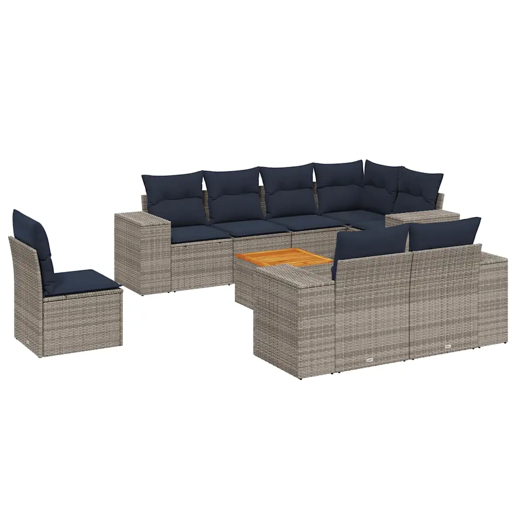 Set Divani da Giardino 9 pz con Cuscini Grigio in Polyrattan 3225543