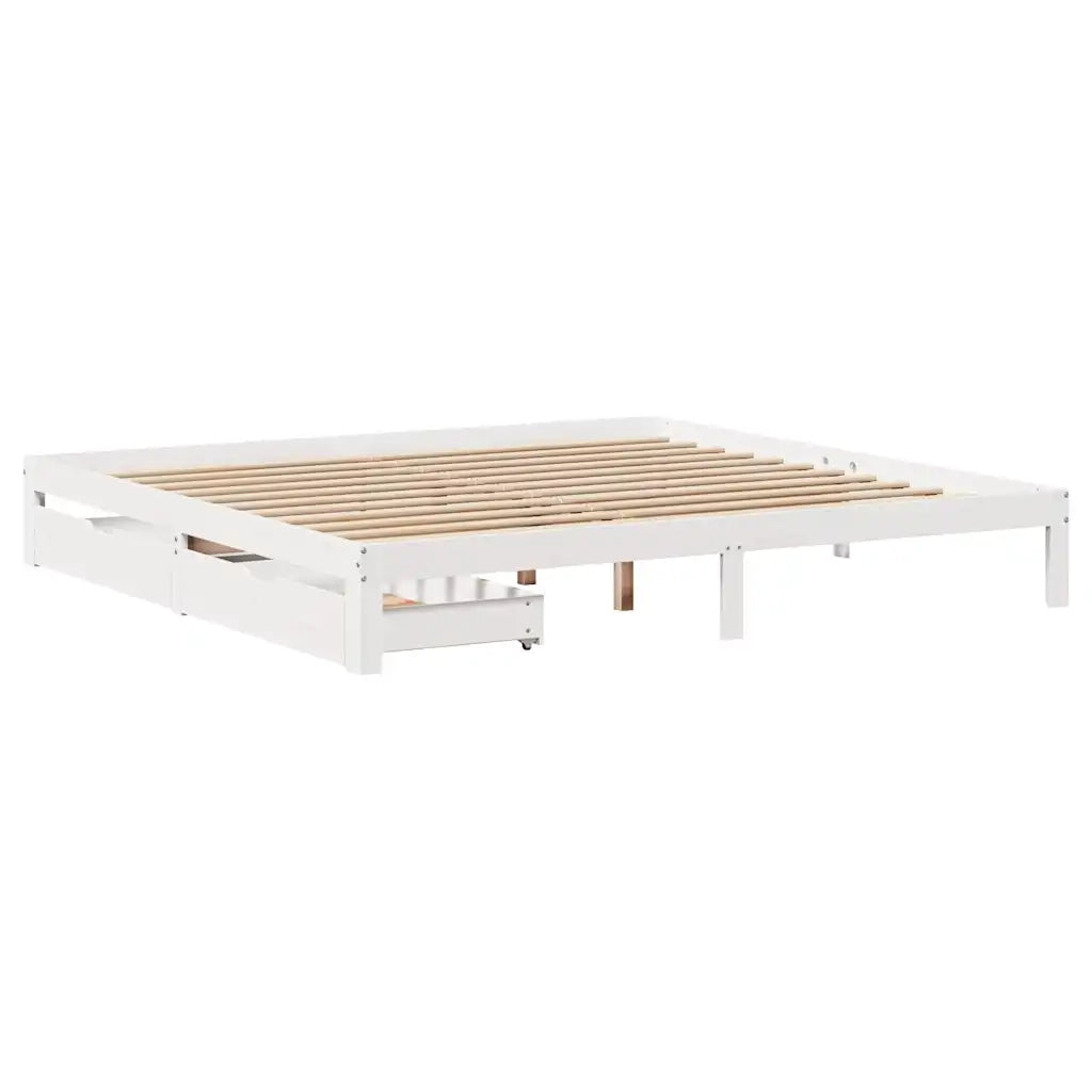 Giroletto con Cassetti Bianco 200x200 cm Legno Massello di Pino 3301957