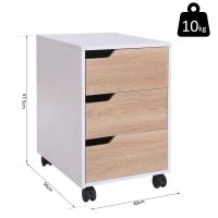 Cassettiera in MDF con 3 Cassetti e Ruote per Ufficio o Studio Bianca e Legno, 40x50x57.5cm