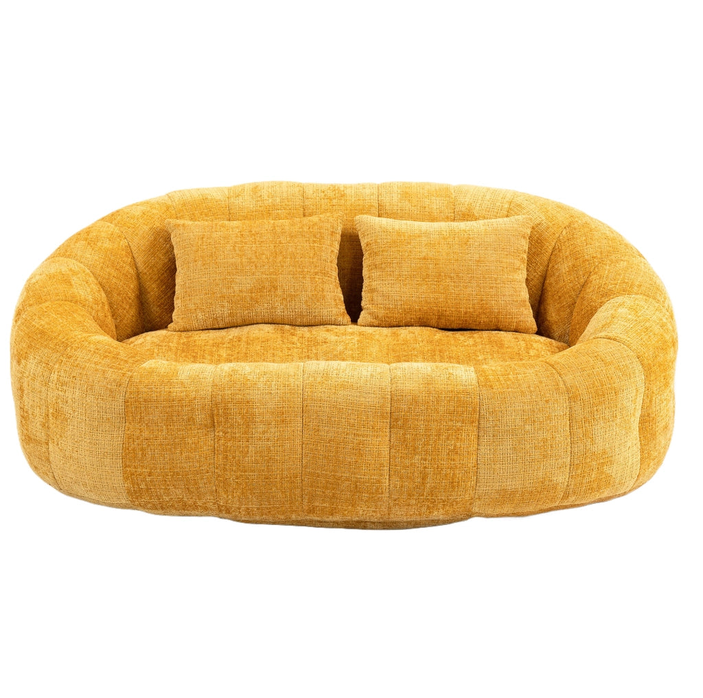 Divano lounge 2 posti 145x95x63 cm giallo, schienale alto, ciniglia e schiuma