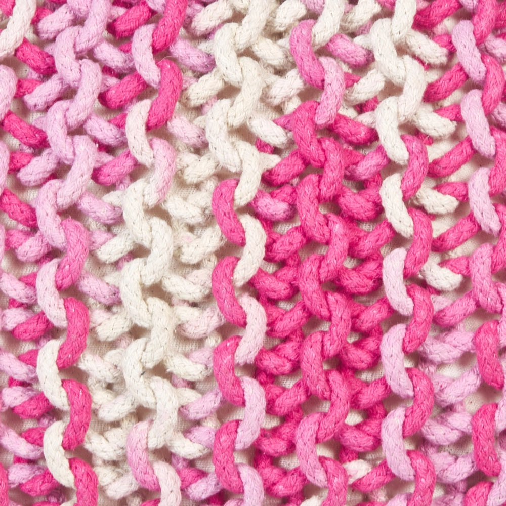 Pouf ottomana bianco e rosa pastello cotone lavorato a maglia perline EPS riempimento rotondo piccolo poggiapiedi 50 x 35 cm