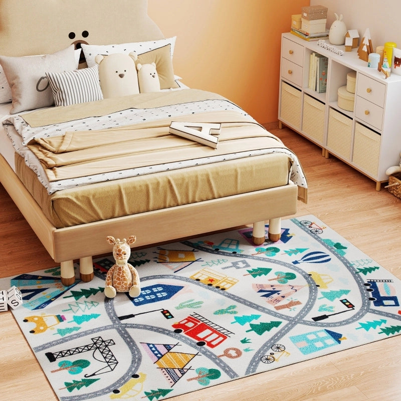 Tappeto moderno con motivo strada, multicolore, in poliestere, morbido e antiscivolo, 160 x 120 cm