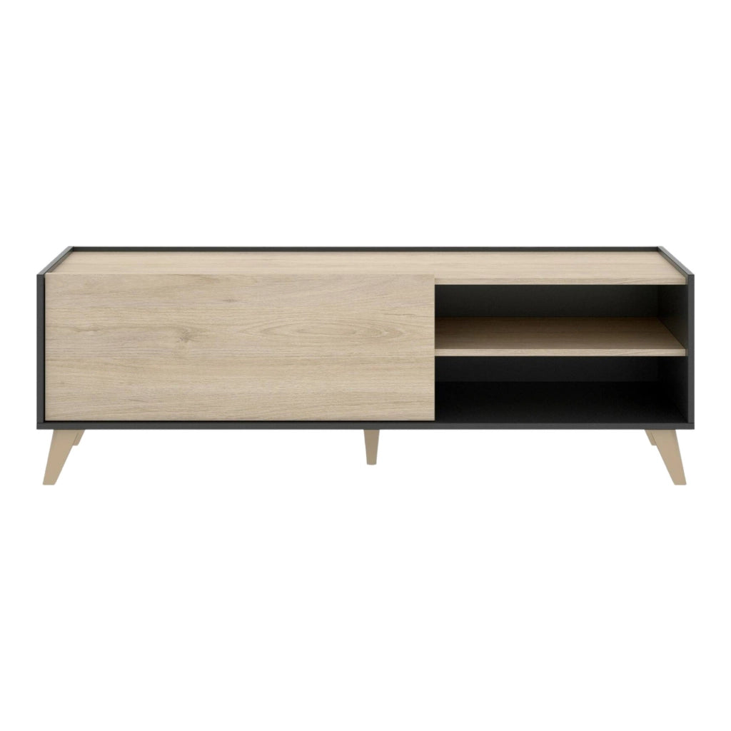 Mobile porta TV Allesia, Credenza bassa da soggiorno, Madia da salotto per televisione, 155x43h47 cm, Rovere e Antracite