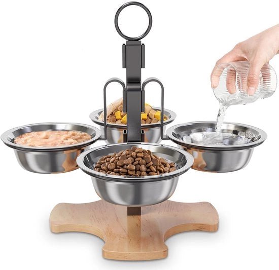 Set di Ciotole per Animali Elevabili - Altezza Regolabile - 4 Ciotole - Ciotole in Acciaio Inossidabile - Design Ergonomico - Promozione di Buone Abitudini Alimentari - Stazione di Alimentazione