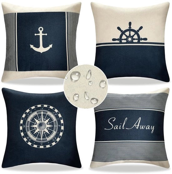 Set di cuscini per divano decorativi - impermeabile - confezione da 4 - stile marittimo - 40x40 cm