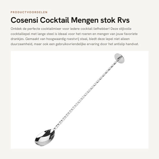 Cocktaillepel in Acciaio Inossidabile - Lunga Maniglia Antiscivolo - Utensile da Bar - Durevole e Resistente alla Corrosione