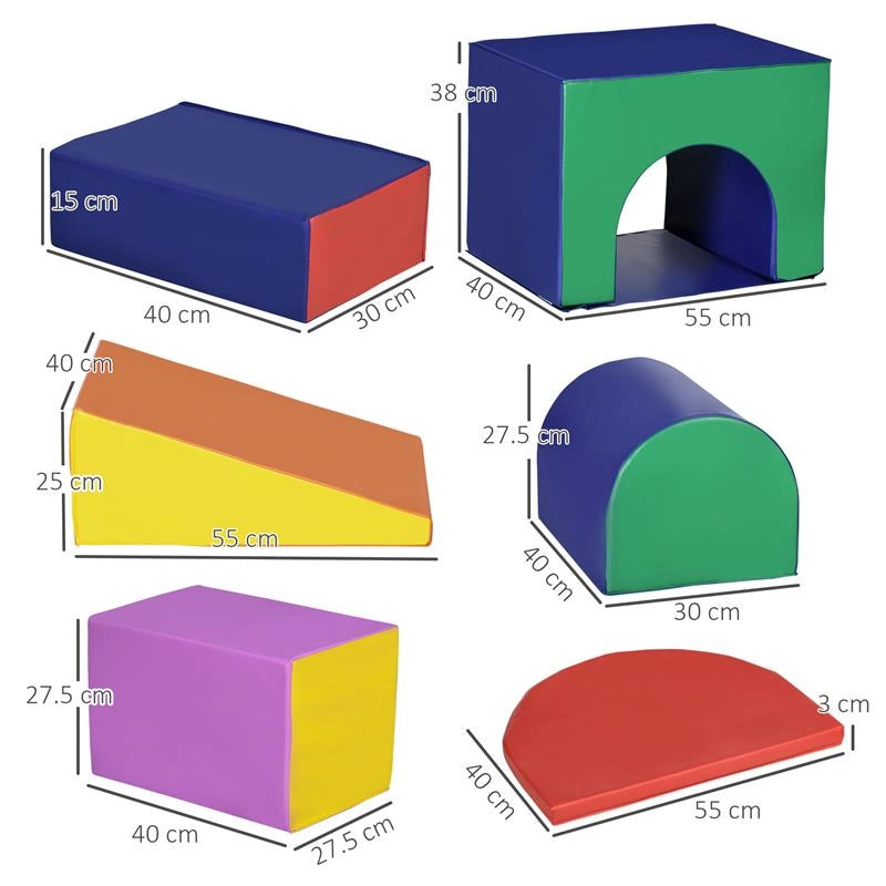 SET DA GIOCO PER BAMBINI 12-36 MESI DA 7 BLOCCHI MULTICOLORE IN PU E EPE, 170X130X40 CM